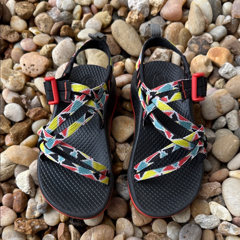 Chaco Colorful Strappy Sandals Kids Black Orange Youth Size 1